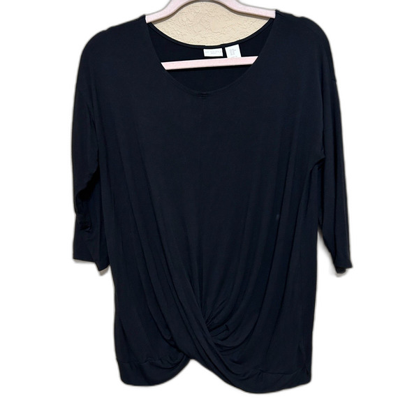 St. Tropez West Jersey Stretch Knit Twist Front Top Womens Medium Black Drapey - Picture 1 of 7